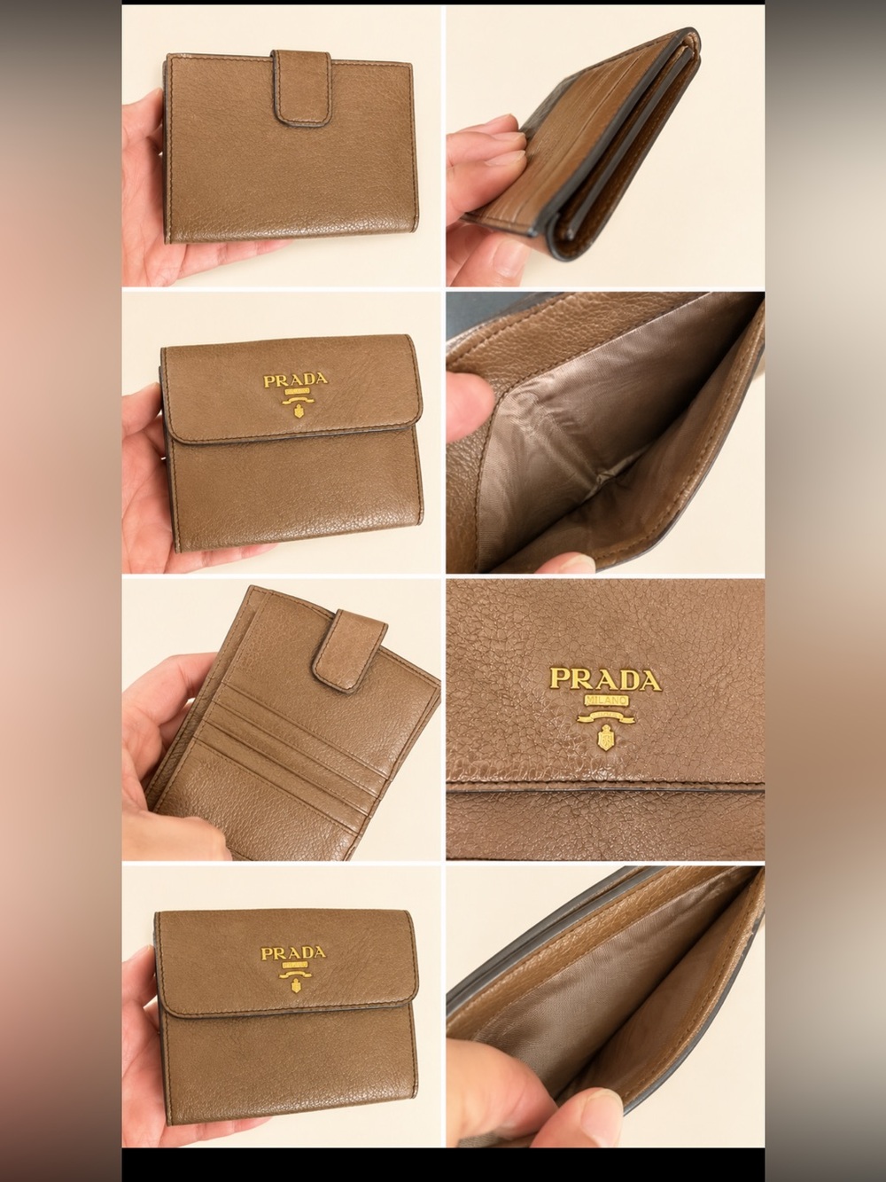 Prada Soft Leather Bifold Compact brown Wallet with Gold Logo - Picture 6 of 8